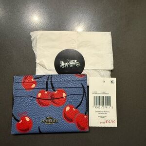 Coach Blue Card Holder with Cherry Design